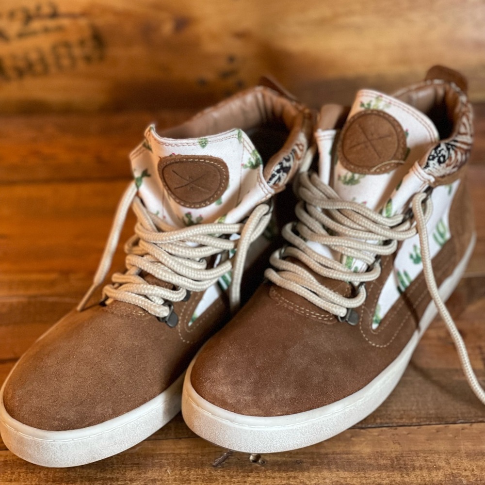 Innka Leather High Tops with cactus print canvas sides